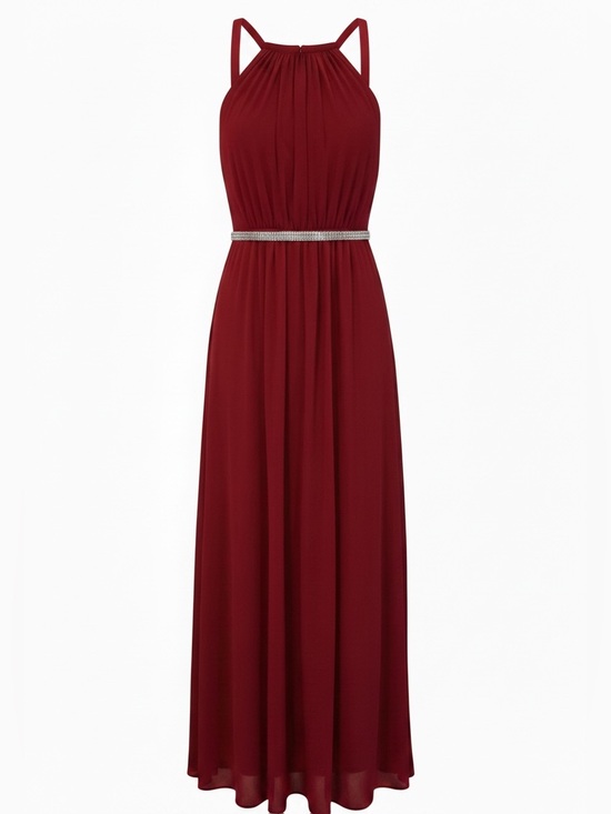 David's Bridal Dresses & Skirts - Davids Bridal Red Halter Maxi Dress Size 2 Long Formal Rhinestone Belt